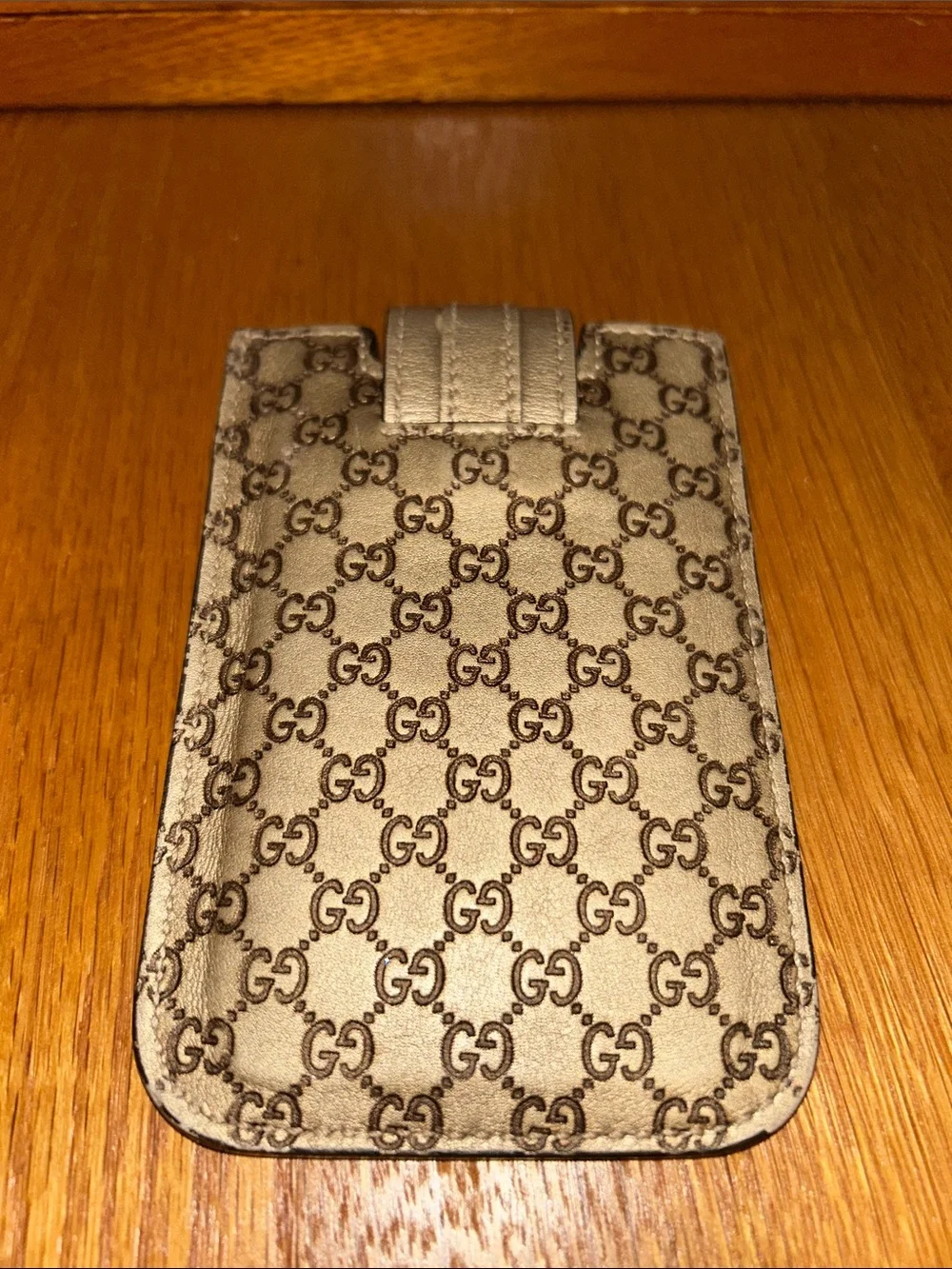 Gucci Metallic Silver GG Monogram Phone Sleeve with Strap
